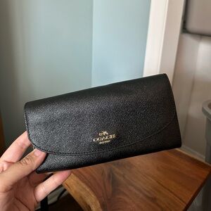 SOLD!!!!!! Coach All-Black Leather Long Flap Wallet AUTHENTIC